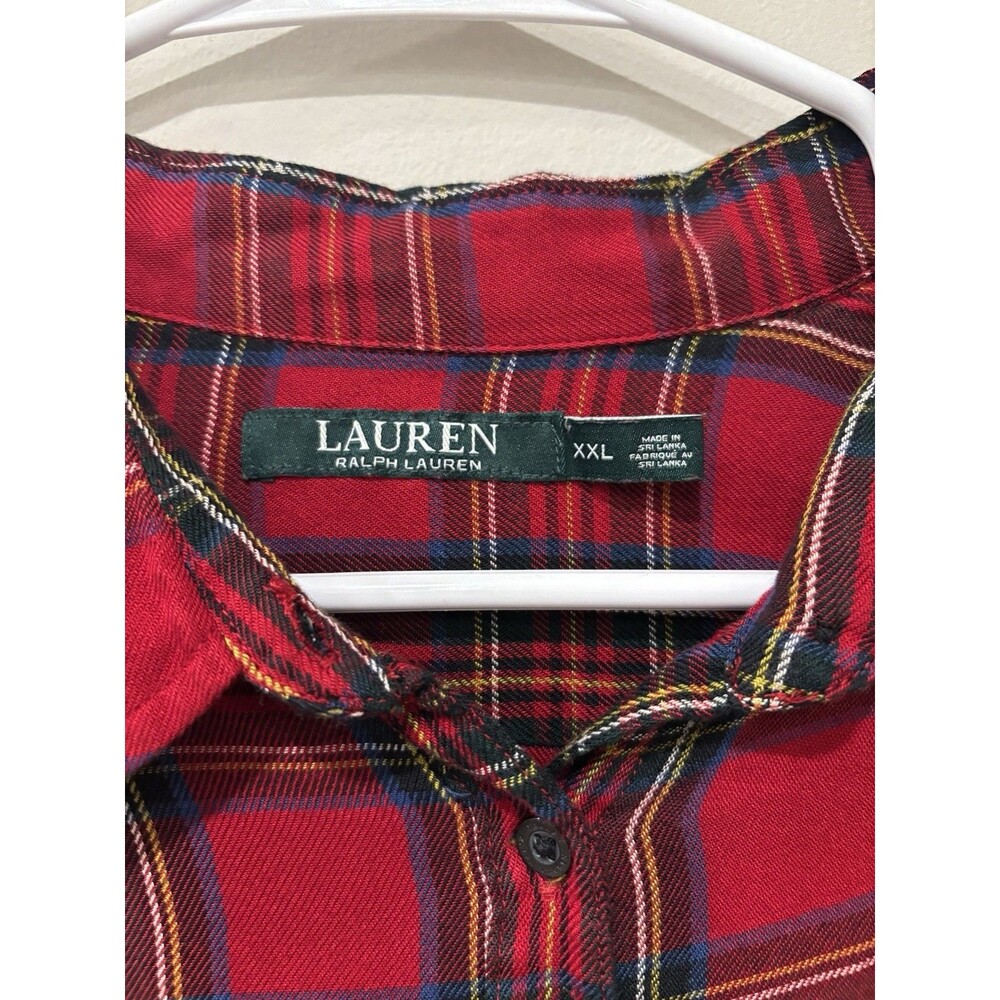 Lauren Ralph Lauren Women’s XXL Tartan Plaid Lightweight Buttondown Red Shirt - Picture 3 of 6